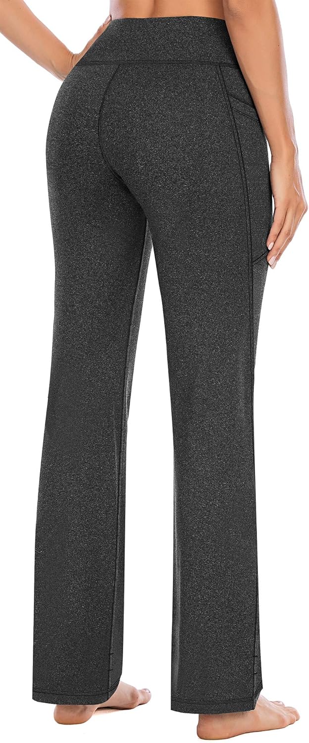 Heathyoga Bootcut Yoga Pants for Women with Pockets High Waisted Workout Pants for Women Bootleg Work Pants Dress Pants: Clothing
