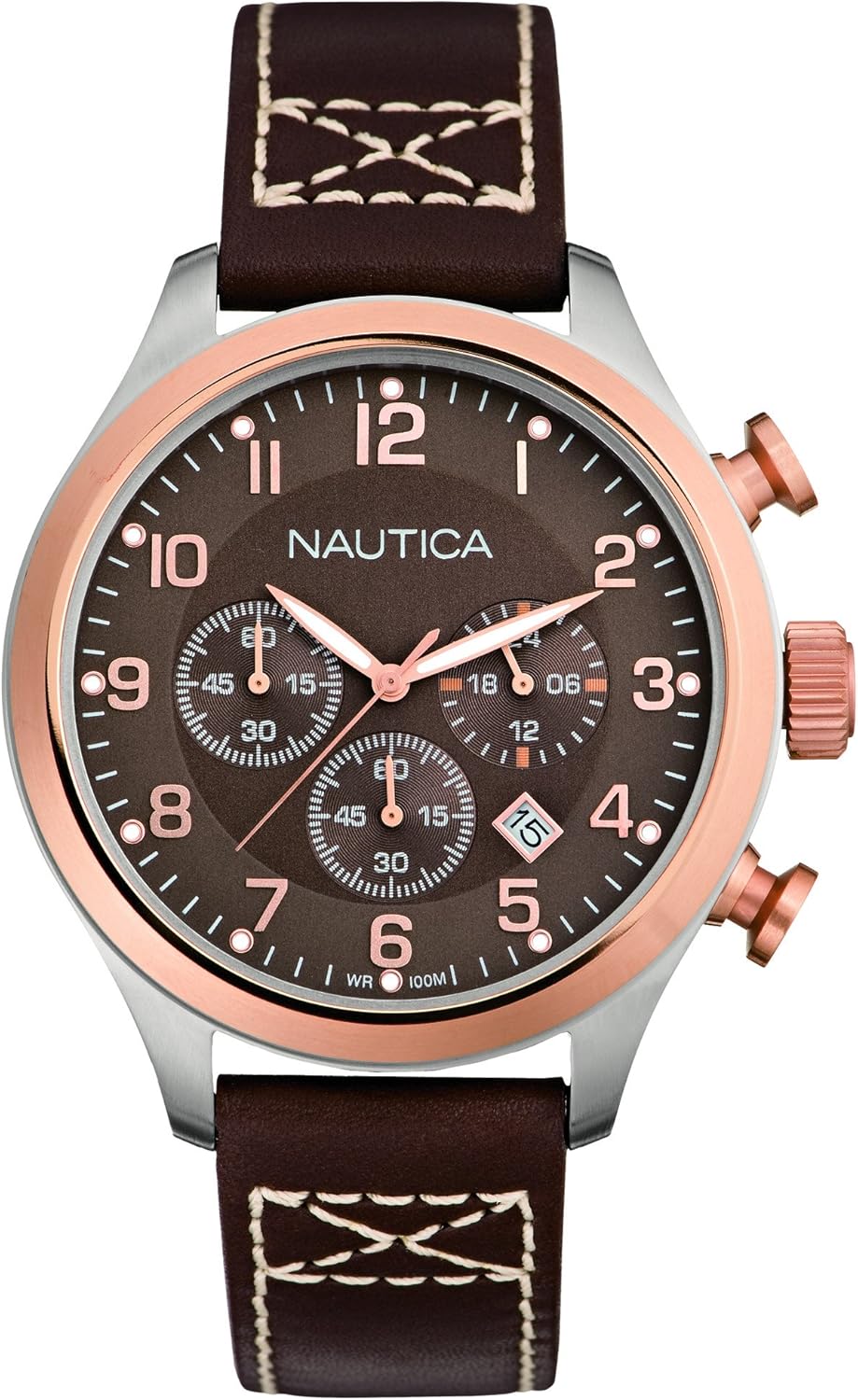 Nautica Men's Quartz Watch with Chronograph Quartz Leather A17649G