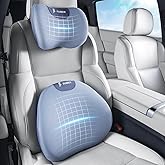 FLORICH Lumbar Support Pillow and Neck Pillow for Office Chair Car, Ergonomic Memory Foam Back Support for Office Gaming Chair Driving Seat Wheelchair, Relieves Neck, Back & Sciatica Pain – Blue