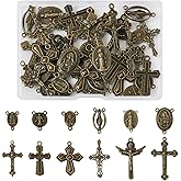 Elecrelive 48Pcs Rosary Cross Charms Antique Bronze Crucifix Pendants Cross with Jesus & Virgin Mary Pendants for Crafting Jewelry Making DIY Necklace Bracelet