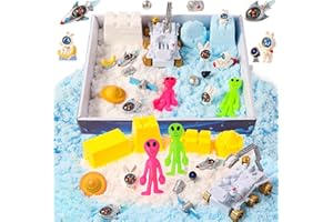 FIIOEOY Outer Space Sensory bin, Galaxy Sensory Sand Kit for Kids with Space Astronauts, Alien, Planet Toys, Play Moon Sand Sandbox for Girls Boys 3 4 5 6 Years Old