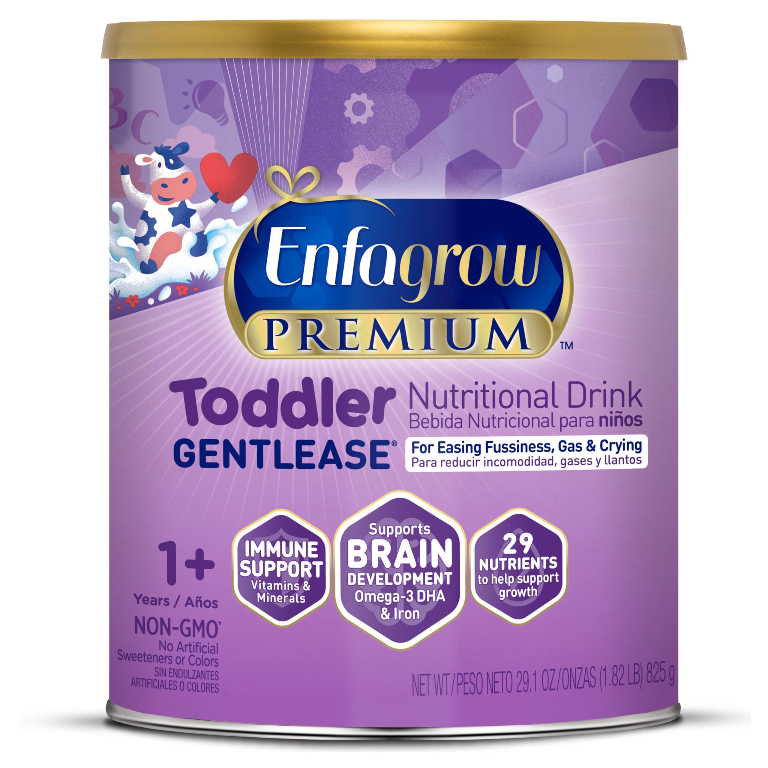 Enfagrow PREMIUM Gentlease Toddler Nutritional Drink, Made with Real Milk, Designed to Ease Fussiness, Gas & Crying, Brain-Building Omega-3, Nutrients for Growth & Immune Support, Powder Can, 29.1 Oz Image