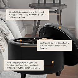 CangLong Round Leatherette Storage Ottoman with Lid
