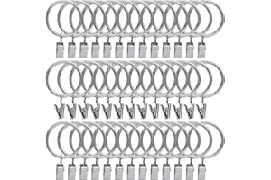 40pcs Rustproof Curtain Rings with Clips for Drapery Matte Stainless Steel Metal 1.5 inch Drapery Rings, Silver (1.5" Interio