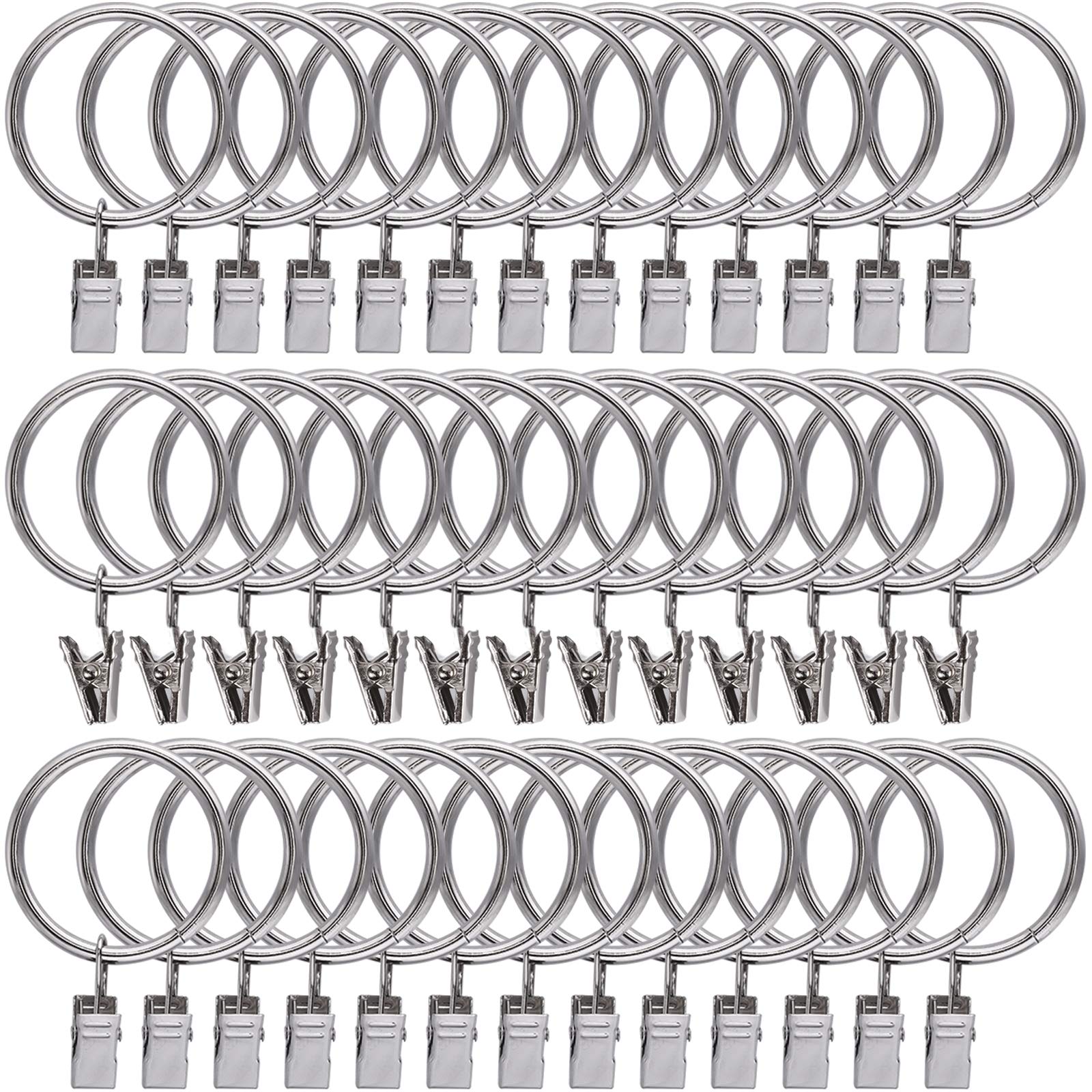 Lansian 40 Pack Silver Stainless Steel Curtain Rings with Clips, 1.5 inch, Fits Up to 1.38 inch Rod
