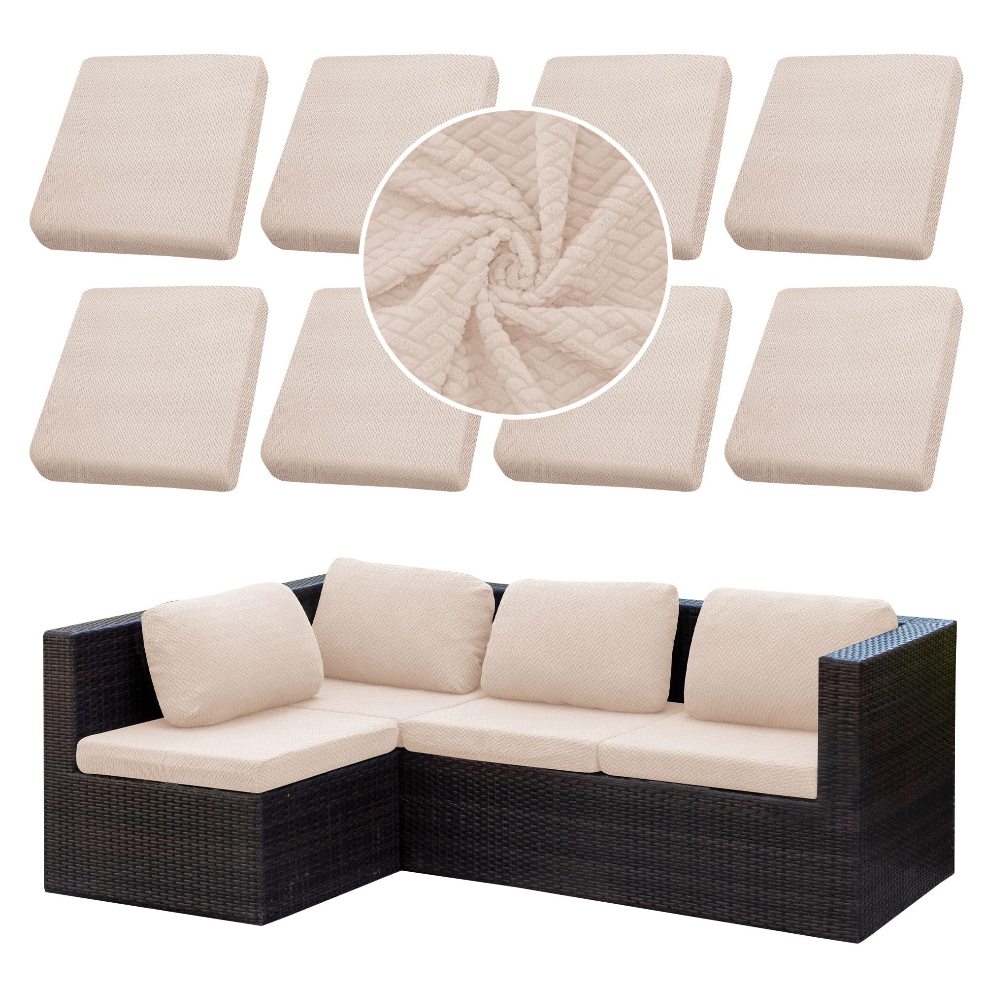 Photo 1 of SUKAIKEQA Outdoor Cushion Covers Set,8PCS Jacquard Patio Furniture Couch Seat Slipcovers, Replacement for Sofa Sectional Chair(Cover?Only)