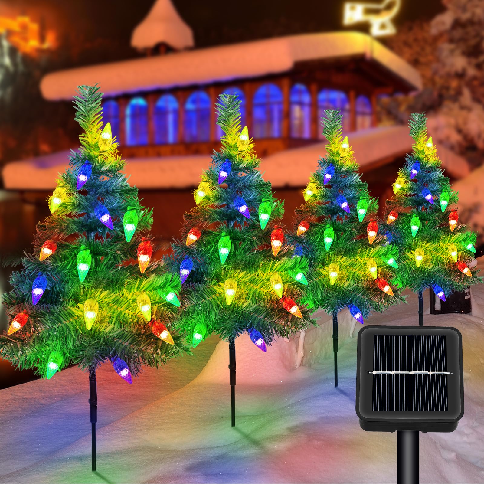 Ninonly Solar Christmas Tree Garden Lights Outdoor, 4 Pack Christmas Decoration With 80 LED Strawberry Lights, Waterproof for Xmas Yard Pathway