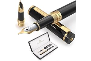Dryden Designs Fountain Pen - Medium Nib and Fine Nib | Includes Luxury Box, 6 Ink Cartridges - 3 Black 3 Blue and Ink Refill Converter -Intense Black
