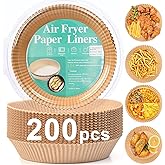 200pcs Air Fryer Disposable Paper Liner, Non-Stick Disposable Air Fryer Parchment Paper Liners, Baking Paper for Air Fryer Oil-Proof, Water-Proof, Food Grade Parchment（6.3" in Bottom, 8" on top）