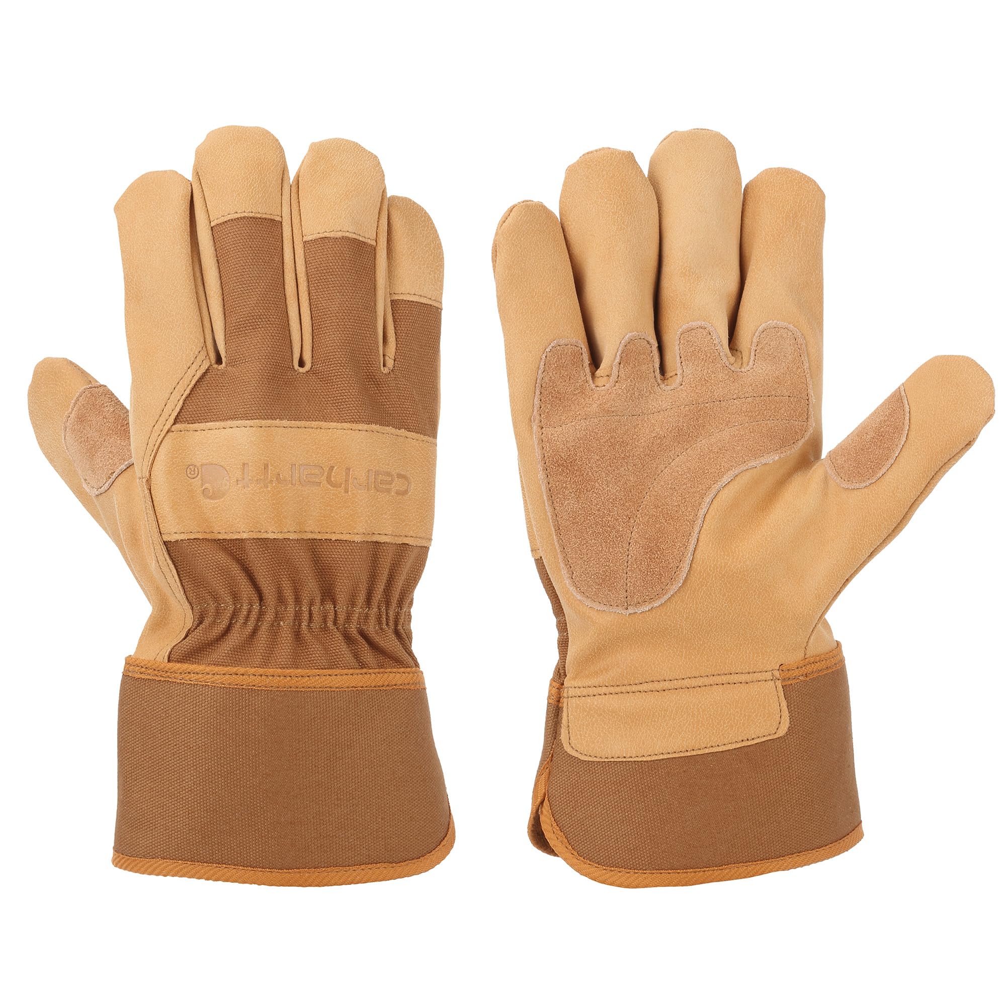 Carhartt Men's Grain Leather Work Glove with Safety Cuff Cold Weather, Brown, Large