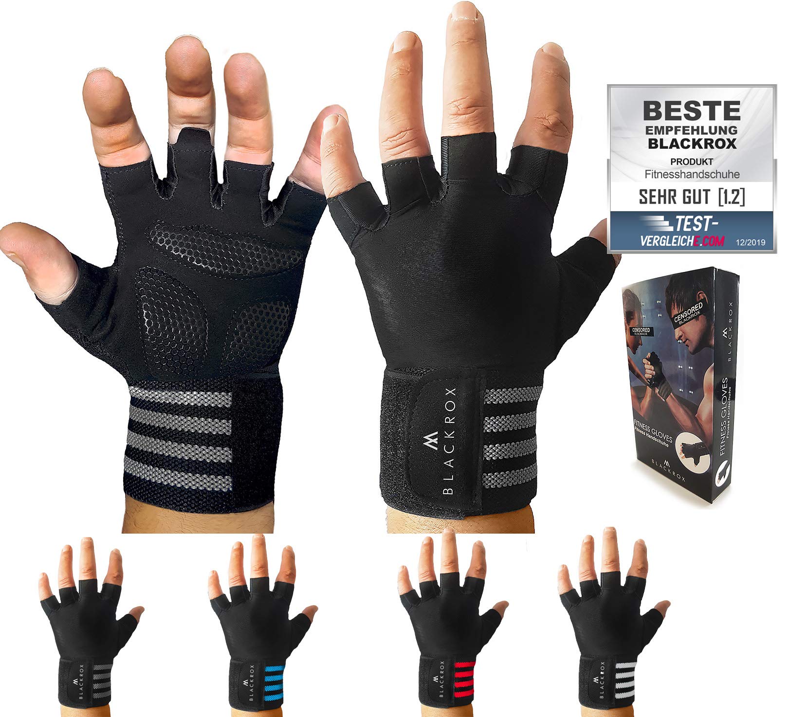 BLACKROX training gloves comparison winner fitness gloves with wrist support men and women, gloves for strength sports, gym gloves, fitness gloves
