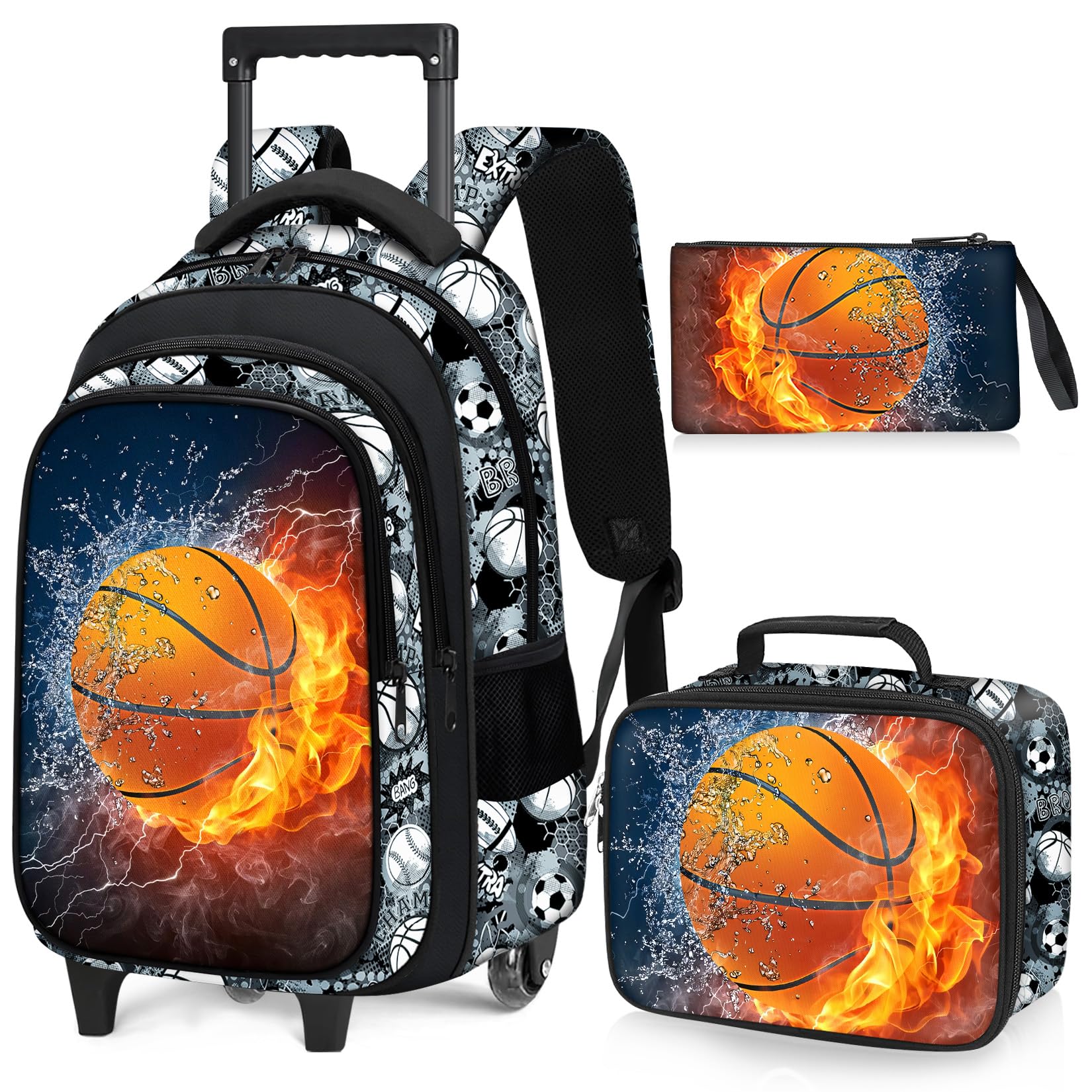 Photo 1 of **MISSING PARTS**
Fitvc Basketball Rolling Backpack for Boys - 3PCS Boys Rolling Backpack with Lunch Box Set for Kids Children Teens Elementary Middle School,Sport Roller Bookbag with Wheels for Age 6-18
