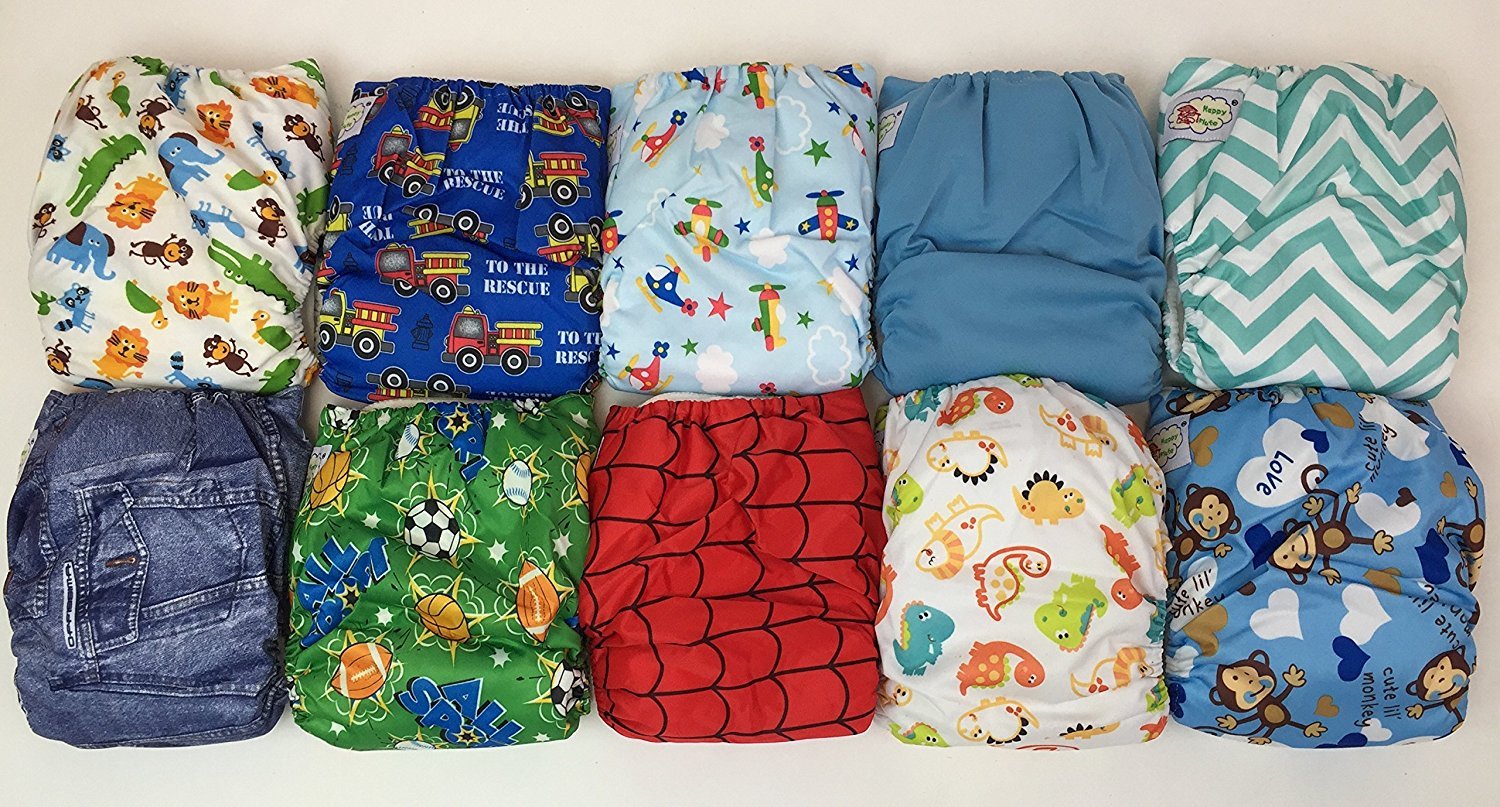 10 PACK POCKET CLOTH DIAPERS WITH 20 INSERTS (2 Inserts per diaper)BOY