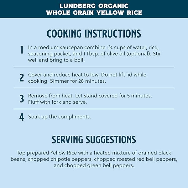 LUNDBERG FAMILY FARMS ORGANIC WHOLE GRAIN RICE, YELLOW, 6 OUNCE