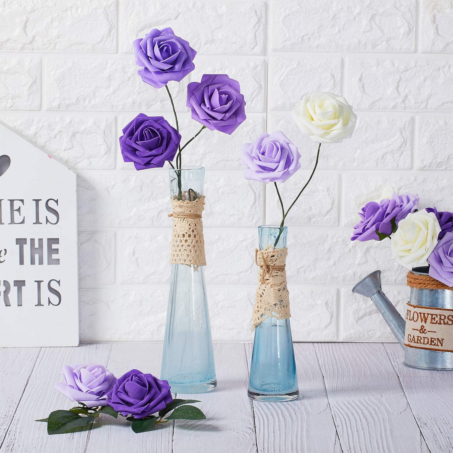 N&T NIETING Artificial Flowers Roses, 25pcs Purple Foam Roses, Fake Lavender Flowers for Wedding Bridal Bouquets Party - Image 4