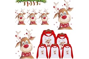 WHISTENFLA 5Pcs Christmas Iron on Transfers for T-Shirts, Deer Iron on Transfers for T-Shirts，Merry and Bright Iron on Decals, DIY Crafts Applique for Family Party Favors