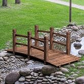 GIANTEX 5 FT Wooden Garden Bridge, Stained Wood Arc Footbridge with Railings, 400 lbs Capacity, Decorative Pond Bridge for Outdoor Garden Yard Backyard Creek Farm (Brown)