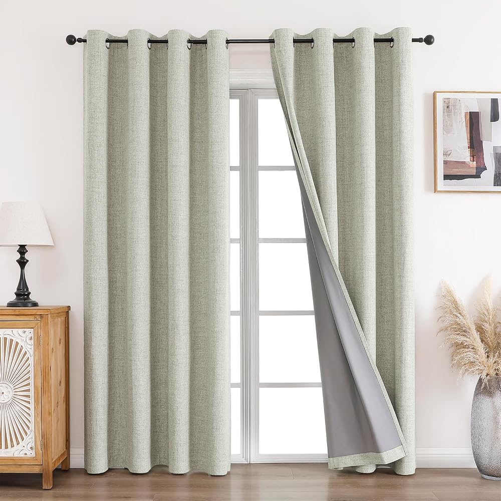 CUCRAF 100% Blackout Curtains 52 x 90 Inch Eyelet Panels Beige 2 Pack