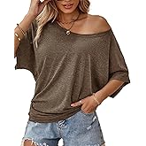 Hilinker Womens Sexy Off The Shoulder Tops Short Batwing Sleeve T Shirt Oversized Casual Tee