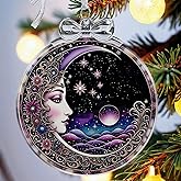 Sun and Moon Christmas Ornament Crystal Glass with Gift Box- Hanging Ornaments for Christmas Tree Xmas Decorations, Holiday Keepsake Present Exchange Ideas