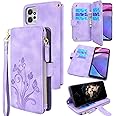 Lacass [Cards Theft Scan Protection] Holder Zipper Pocket Wallet Case Flip Leather Cover with Wrist Strap Stand for Motorola Moto G Power 5G 2023 (Floral Lavender Purple)