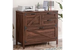 Vabches 4-Drawer Wood Lateral File Cabinet for Hanging Files Letter/A4/Legal Size, Large Farmhouse File Cabinets for Home Office, Printer Stand with Office Cabinet, Rustic Brown