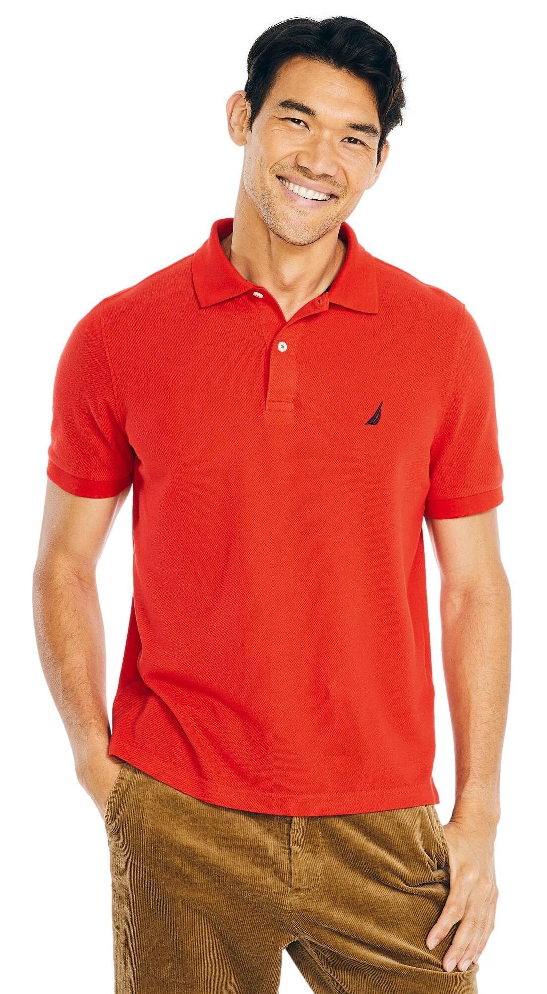Nautica Men's Short Sleeve Solid Polo Shirt, SunRiseRed, M Image