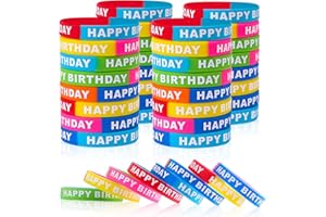 Kogcmeetl 32Pcs Happy Birthday Rubber Bracelets, Colored Silicone Stretch Wristbands for Teens Students Classroom Birthday Party Supplies Favors (8 Styles)