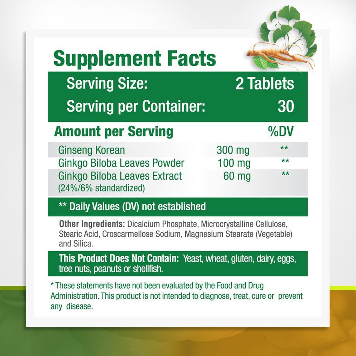 Panax Ginseng + Ginkgo Biloba Tablets – Premium Non-GMO/Veggie Superfood – Traditional Energy Booster and Brain Sharpener – Unique Twin Supplement Combines Ginseng and Ginkgo Biloba (3 Pack): Health & Personal Care