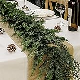 Artificial Cedar Garlands Realistic, Real Touch Winter Cedar Pine Garland for Christmas Decorations, Green Faux Greenery Cypress Pine Garland for Table, Mantle, Indoor Outdoor Decor (1, 6FT)