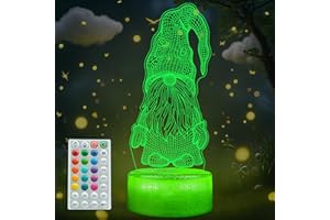 POSSHE Gnome Night Light, Gnome Gifts, 3D Illusion Night Light with 16 Colors Changing, Remote Control with Timer, Kids Room Dwarf Decoration for Holiday Birthday Christmas