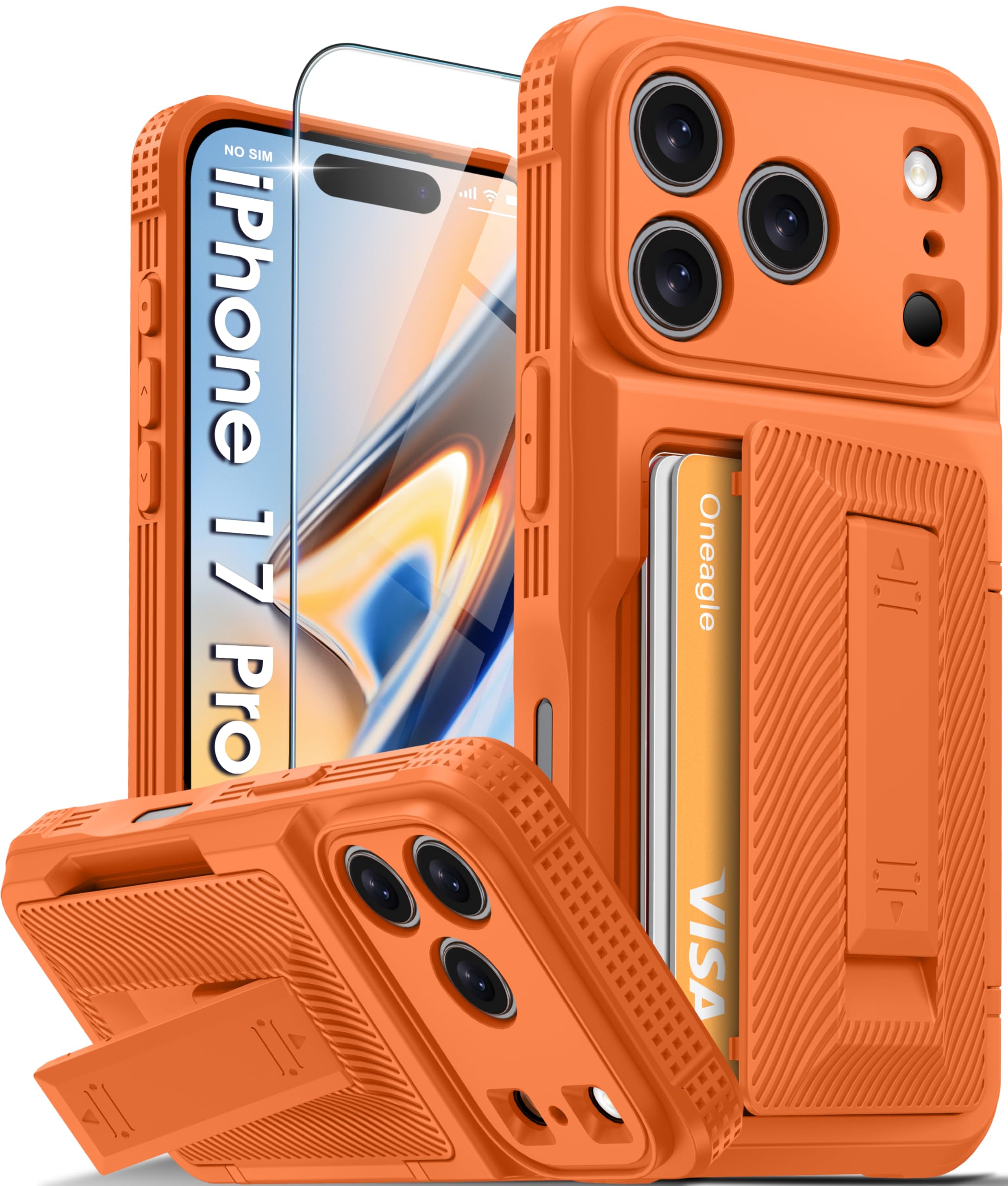 Photo 1 of Oneagle Wallet for iPhone 17 Pro Case with Card Holder(4-5 Cards) [RFID Blocking] [Screen Protector] Full Camera Protection Case with Kickstand 15FT Shockproof Heavy Duty Phone Case for iPhone 17 Pro