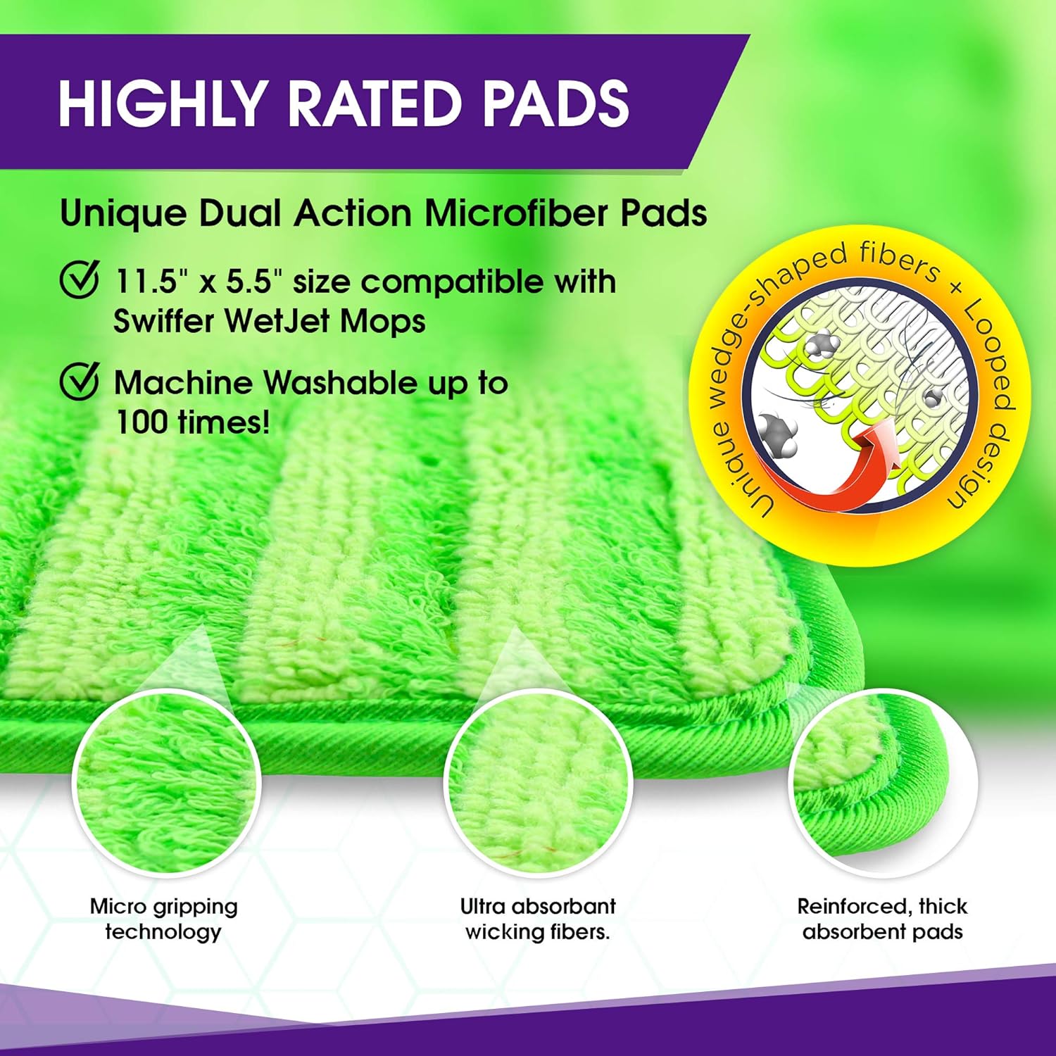 Reusable Mop Pads Compatible with Swiffer Wetjet - 12 Inch Washable Microfiber Mop Pad Refills Pads Compatible with Spray Wet Jet Mop Heads for Floor Cleaning (2 Pack): Health & Personal Care