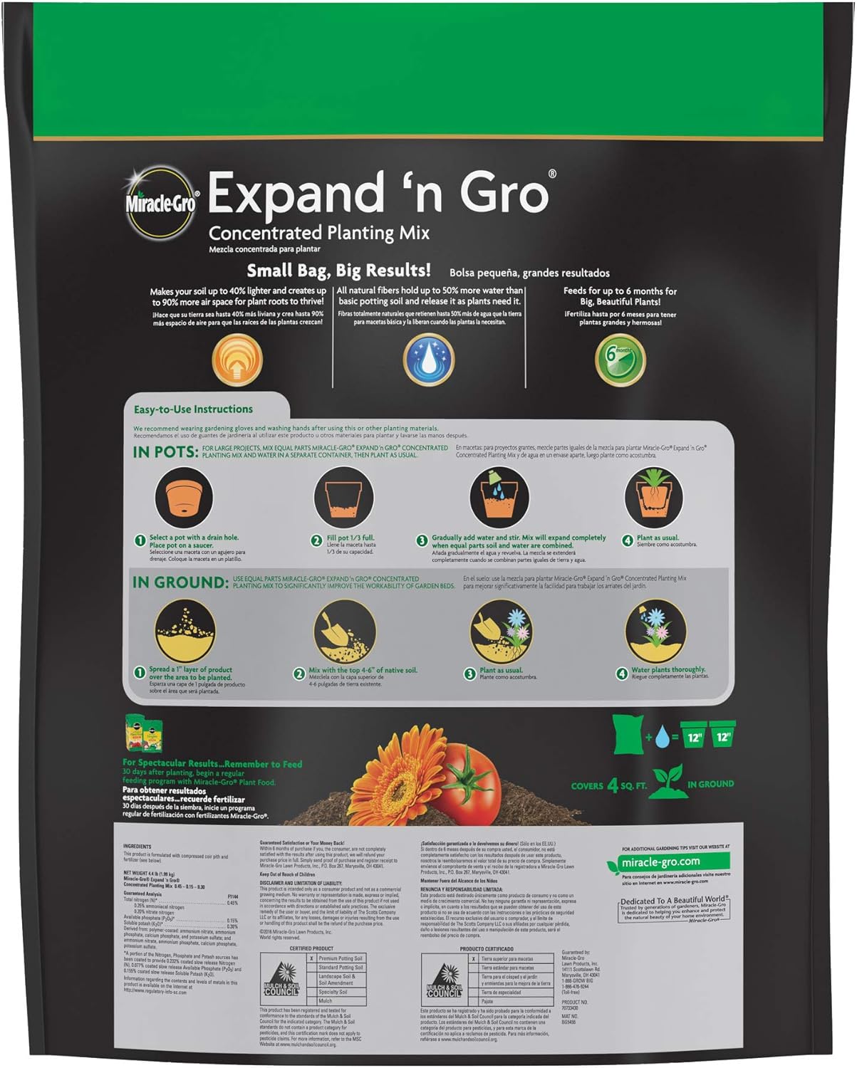 Miracle-Gro Expand 'n Gro Concentrated Planting Mix 0.33 Cu Ft : Garden & Outdoor