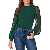 LYANER Women's Casual Mesh Sleeve Shirts Elegant Blouse Spring Tops