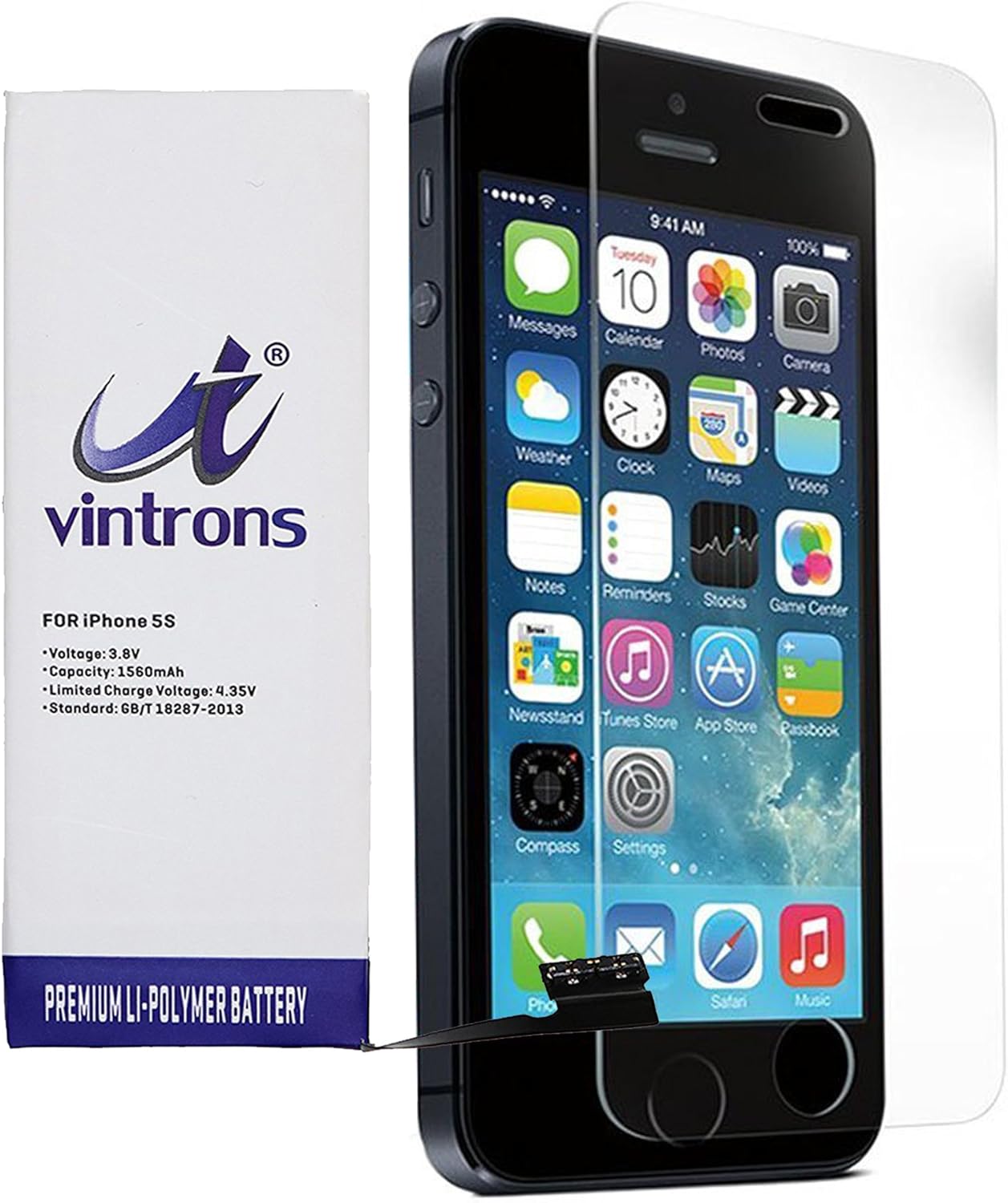 VINTRONS, 616-0652, 616-0719, 616-0720, 616-0728, Battery iPhone 5S, A1234, A1457, A1516, A1518, iPhone 5S Battery iPhone 5S Screen Protector