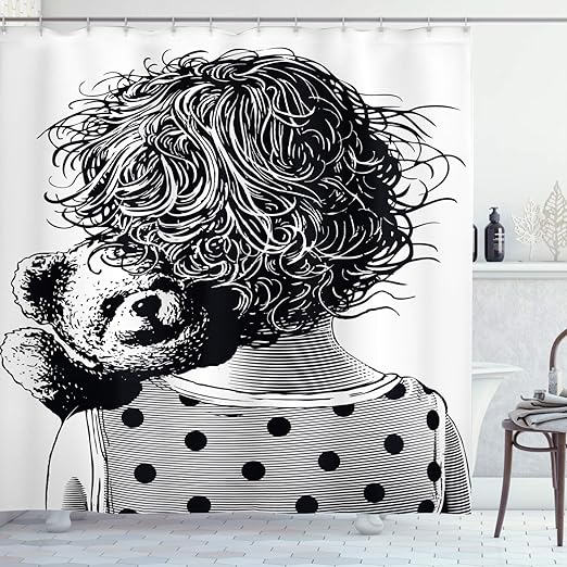 Amazon Com Ambesonne Nursery Shower Curtain Little Girl Hugging