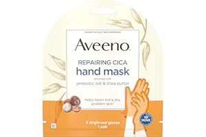 Aveeno Repairing CICA Hand Mask with Prebiotic Oat and Shea Butter for Extra Dry Skin, Paraben-Free and Fragrance-Free 1 Pair