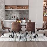 Artist Hand Set of 6 Dining Chairs Faux Suede Brown Metal Legs view 7