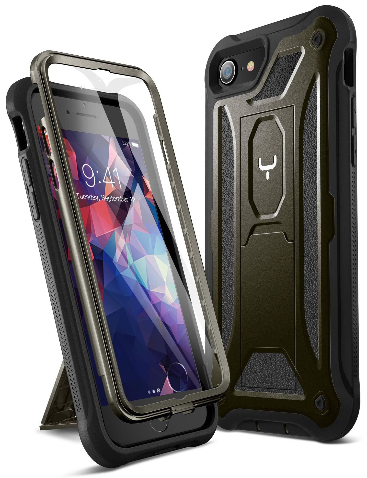 YOUMAKER iPhone SE 2020 Case, iPhone 8 Case, iPhone 7 Case, Built-in Screen Protector Kickstand Full Body Heavy Duty Shockproof Cover for iPhone SE & iPhone 8/7 4.7 inch - Gun Metal