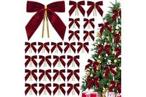 Tsorode 24 Pcs Burgundy Velvet Bows for Christmas Tree,Dark Red Velvet Bows Ornaments Christmas Tree Bow for Gift Wrapping Door Vintage Garland Wreath,Rustic Holiday Decor-1" Wide,3.5 x 3.5 Inch