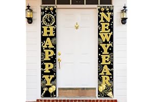 SOPHENA Happy New Year Door Banner Porch Signs Welcome Banner for Home Holiday Winter 2025 New Year Eve Party Supplies Backdrop Hanging Decor Yard Sign for Front Door Wall Cover Party Supplies Outdoor Indoor