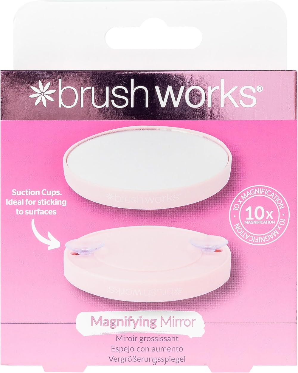 Brushworks 10X Magnifying Mirror Suction Cups Portable Travel Tweezing Makeup