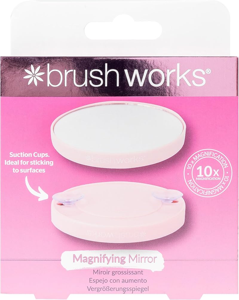 Brushworks 10X Magnifying Mirror Suction Cups Portable Travel Tweezing Makeup