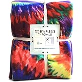 YourFleece No-Sew Throw Fleece Fabric DIY Blanket Making Kit, Make Your Own, Anti-Pill, Tie Dye, 50x60 Inches