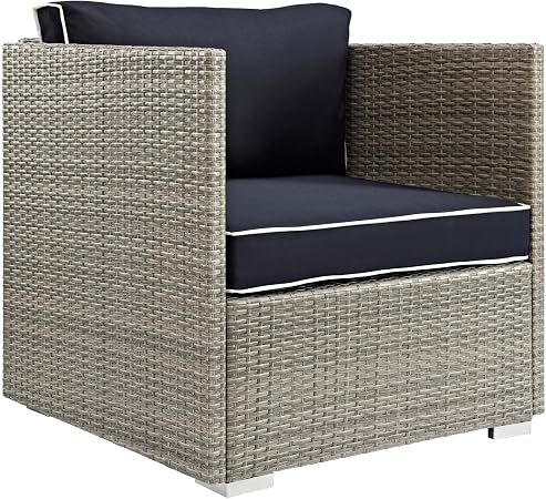 Amazon Com Modern Contemporary Outdoor Patio Lounge Chair Armchair Sunbrella Rattan Navy Blue Light Gray Garden Outdoor