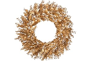 Hollyone 20"" Christmas Wreath Artificial Eucalyptus Wreath Gold Winter Wreath Porch Garland Christmas Front Door Xmas Wreath Wooden Rattan Wall Window Indoor Outdoor Christmas Decor