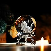 HD LIVING 3D Cat Crystal Ball Decor for Home Glass Laser Engraved Cat with Butterflies Paperweight Ball with Stand