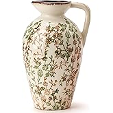 Green and Beige Antique Vase, 8.9 Inch Vintage Chinoiserie Floral Vase, Rustic Ceramic Vase for Home Decor, Living Room, Bookshelf, Office, Entryway, Garden, Chinoiserie Decor, Tuscan Decor