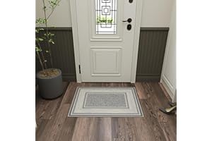 OTTOMANSON Machine Washable Bordered Design Non-Slip Rubberback 2x3 Traditional Area Rug for Entryway, Bedroom, Kitchen, Bathroom, 2'3" x 3', Light Gray